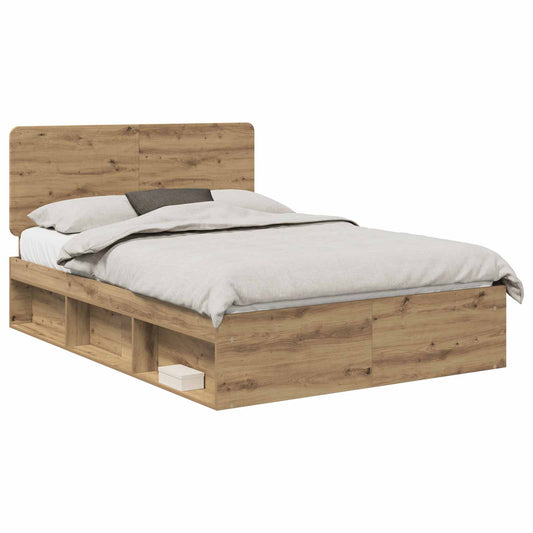 vidaXL Bed Frame Artisian Oak 140 x 190 cm Solid Pine Wood