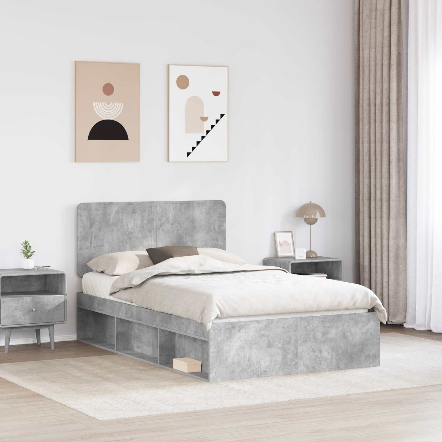 vidaXL Bed Frame Concerte Grey 135 x 190 cm Solid Pine Wood