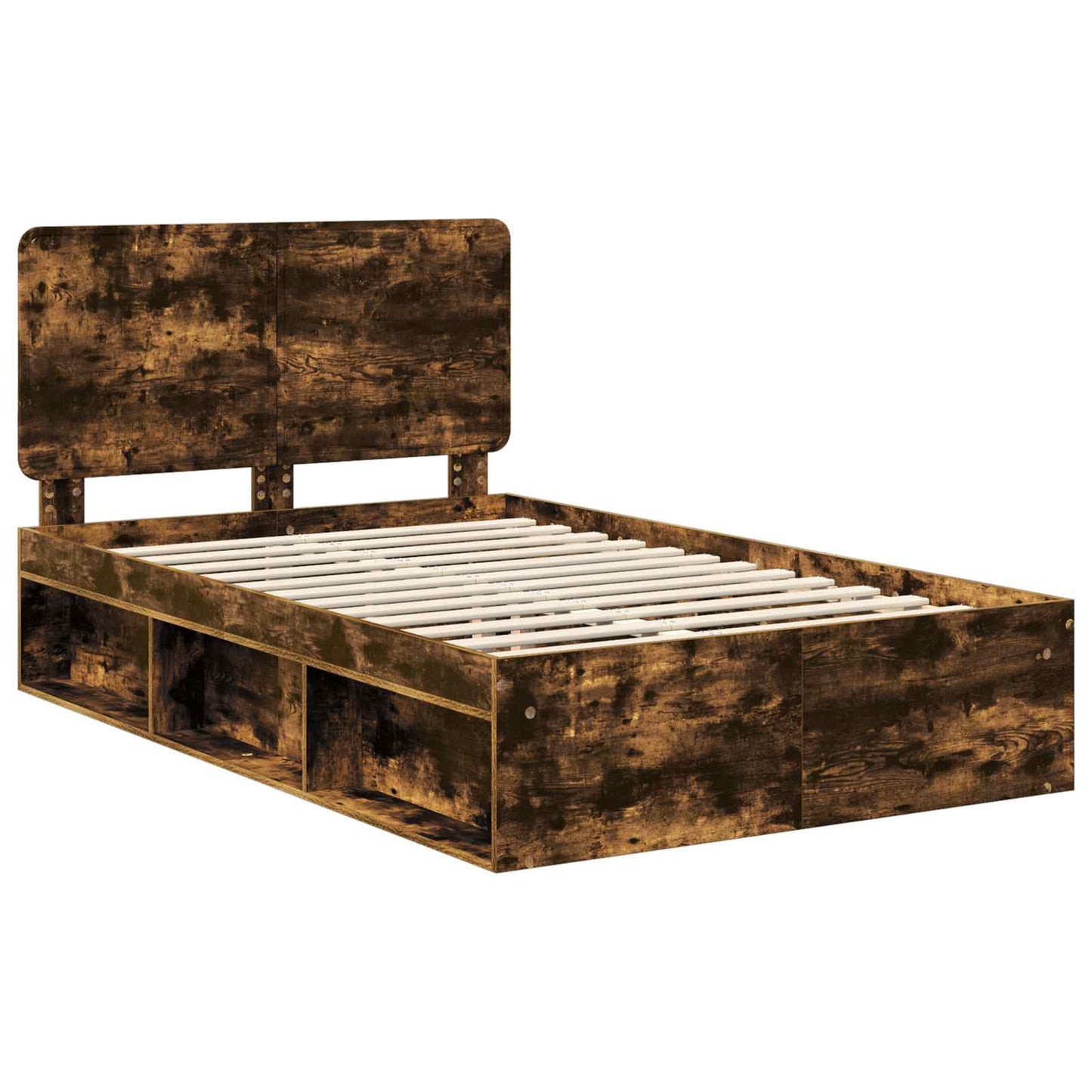 vidaXL Bed Frame Smoked Oak 135 x 190 cm Solid Pine Wood