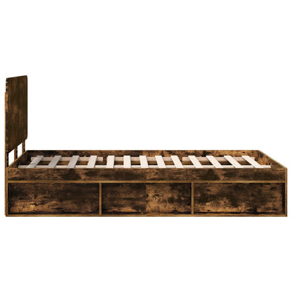 vidaXL Bed Frame Smoked Oak 135 x 190 cm Solid Pine Wood