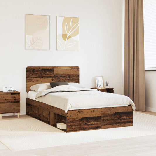 vidaXL Bed Frame with Headboard Old Wood 135 x 190 cm Solid Pine Wood