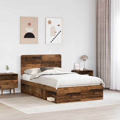vidaXL Bed Frame with Headboard Old Wood 135 x 190 cm Solid Pine Wood