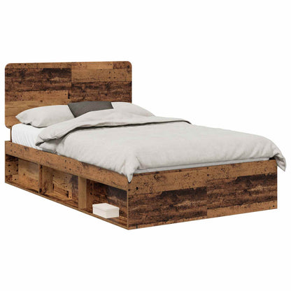 vidaXL Bed Frame with Headboard Old Wood 135 x 190 cm Solid Pine Wood