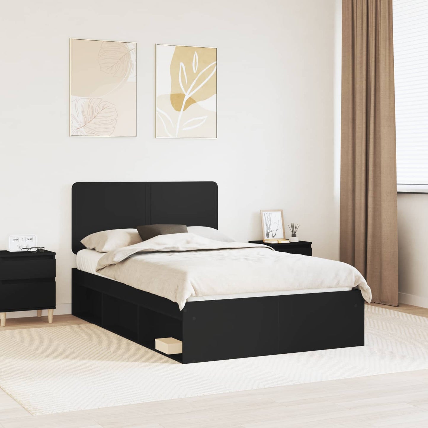 vidaXL Bed Frame with Headboard Black 120 x 200 cm Solid Pine Wood