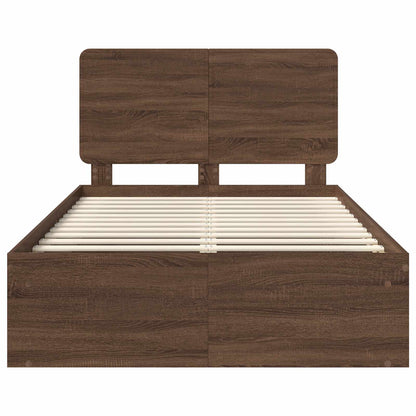 vidaXL Bed Frame with Headboard Brown Oak 120 x 200 cm Solid Pine Wood