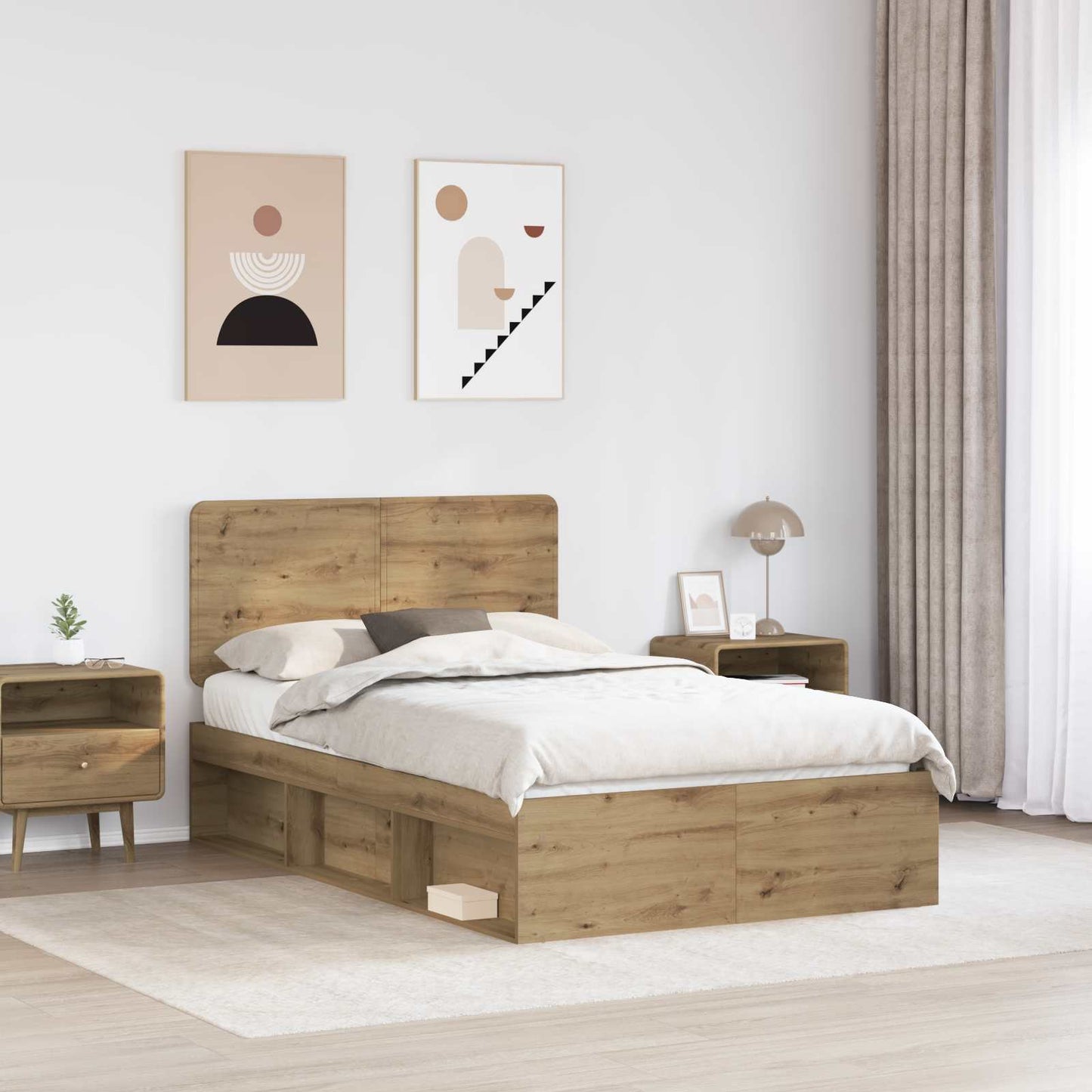 vidaXL Bed Frame Artisian Oak 120 x 200 cm Solid Pine Wood