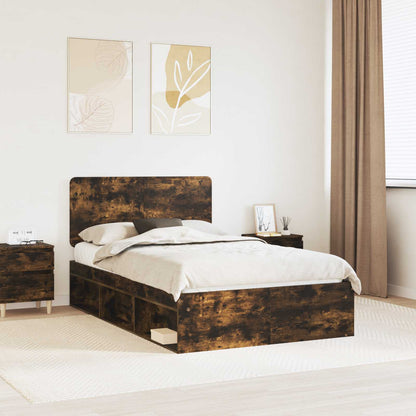 vidaXL Bed Frame Smoked Oak 120 x 190 cm Solid Pine Wood