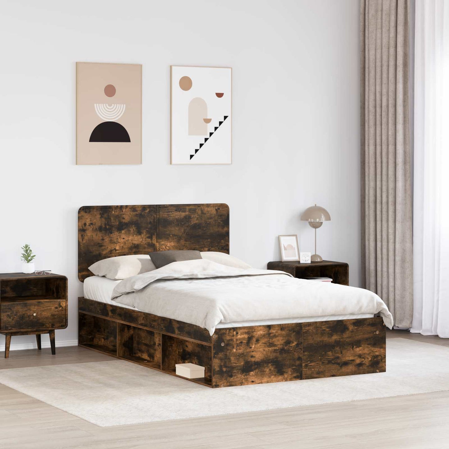 vidaXL Bed Frame Smoked Oak 120 x 190 cm Solid Pine Wood