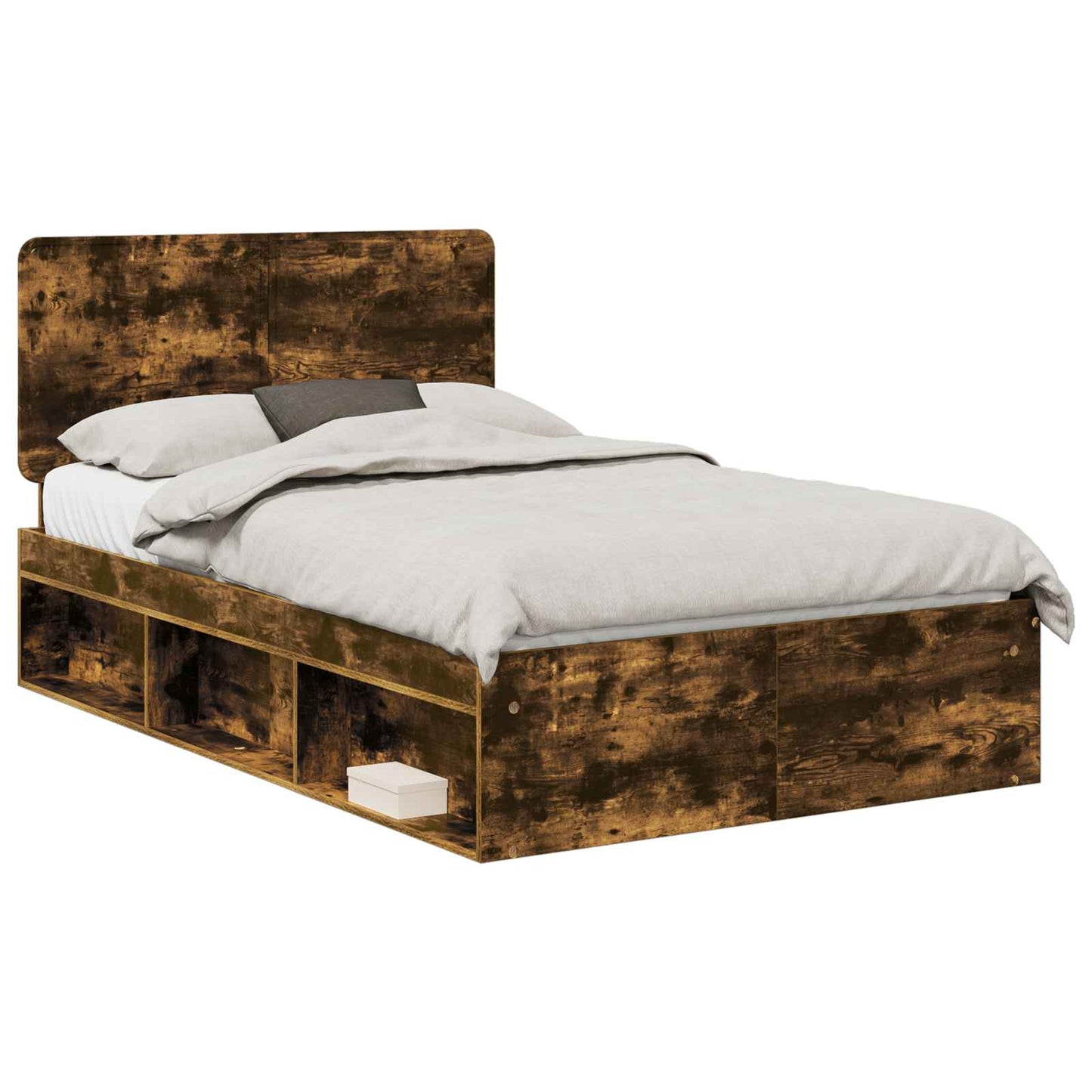 vidaXL Bed Frame Smoked Oak 120 x 190 cm Solid Pine Wood