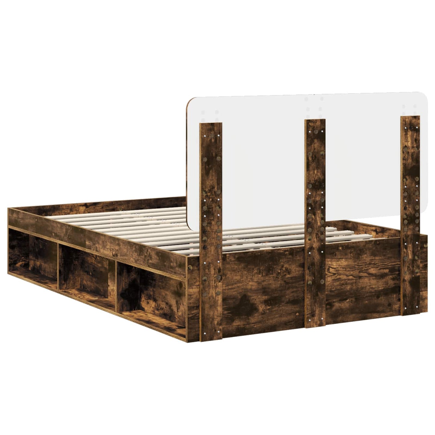 vidaXL Bed Frame Smoked Oak 120 x 190 cm Solid Pine Wood