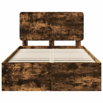 vidaXL Bed Frame Smoked Oak 120 x 190 cm Solid Pine Wood