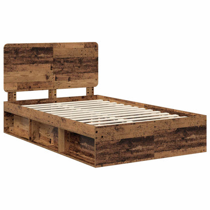 vidaXL Bed Frame with Headboard Old Wood 120 x 190 cm Solid Pine Wood