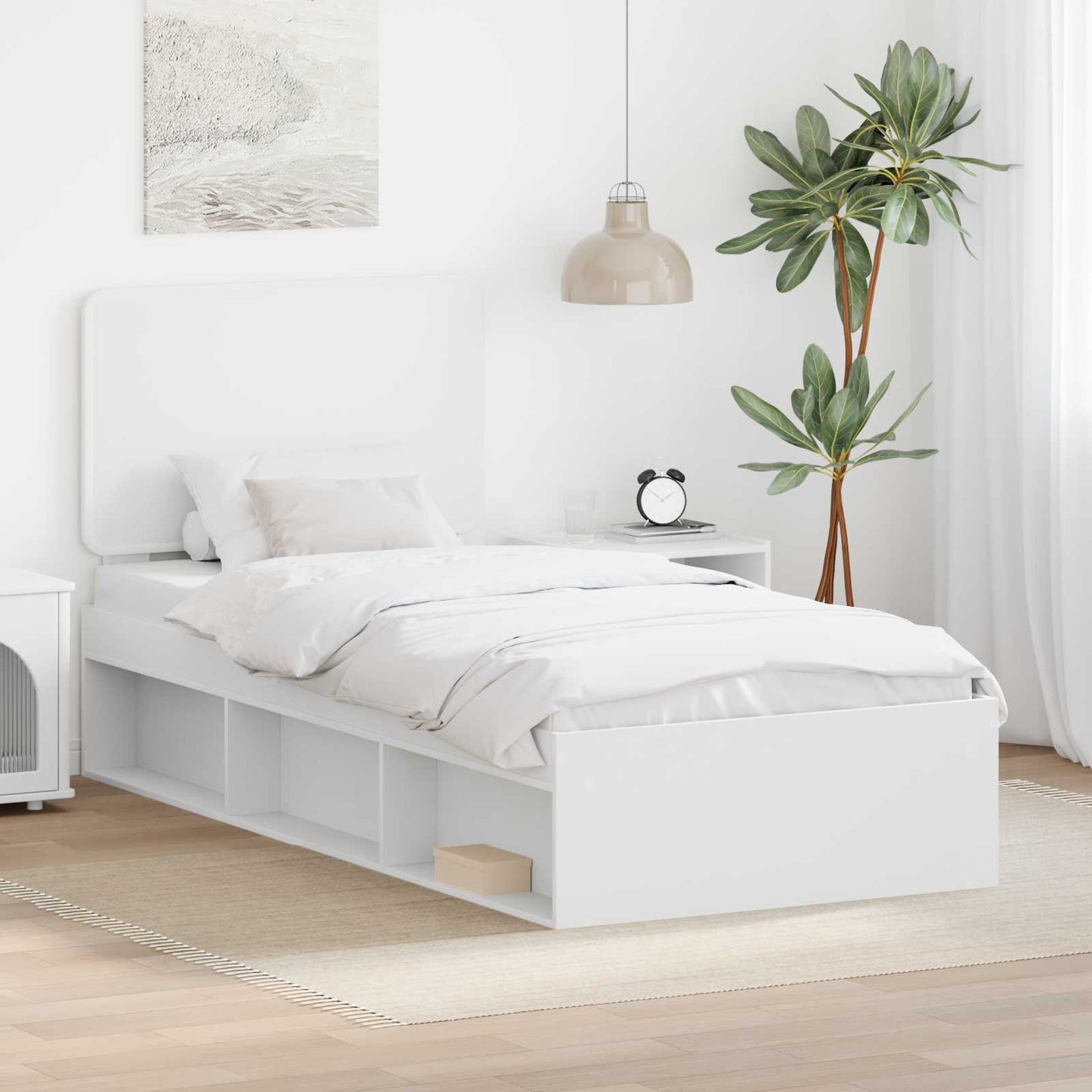 vidaXL Bed Frame with Headboard White 100 x 200 cm Solid Pine Wood