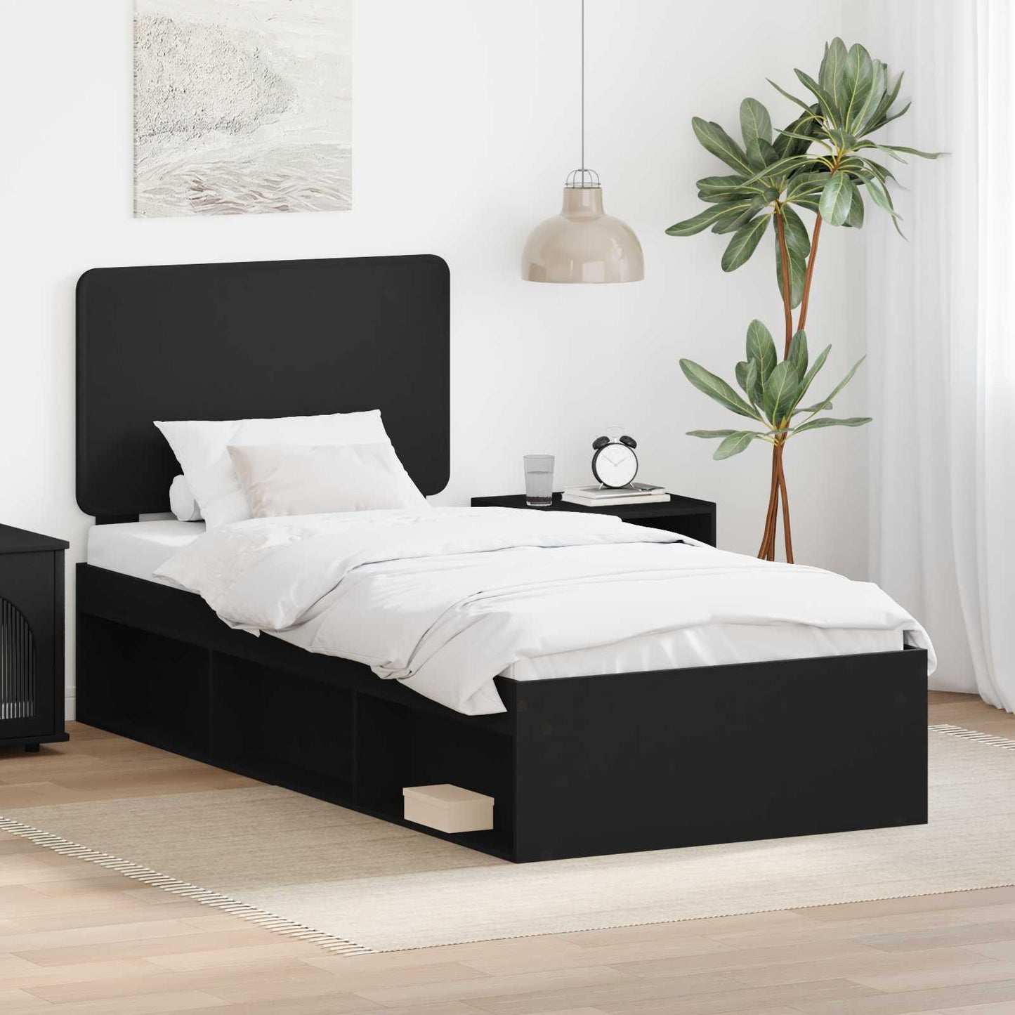 vidaXL Bed Frame with Headboard Black 90 x 200 cm Solid Pine Wood