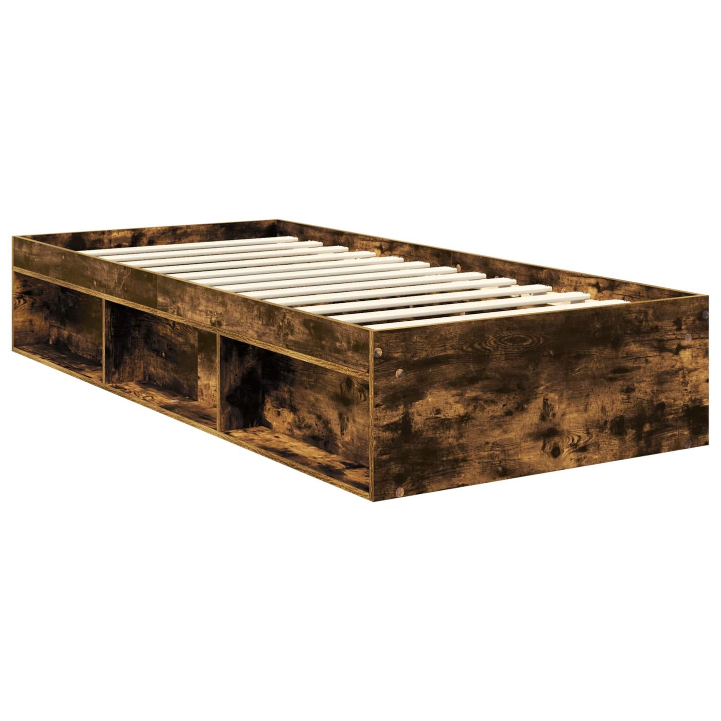 vidaXL Bed Frame with Headboard Smoked Oak 90 x 200 cm Solid Pine Wood