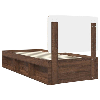 vidaXL Bed Frame with Headboard Brown Oak 90 x 200 cm Solid Pine Wood