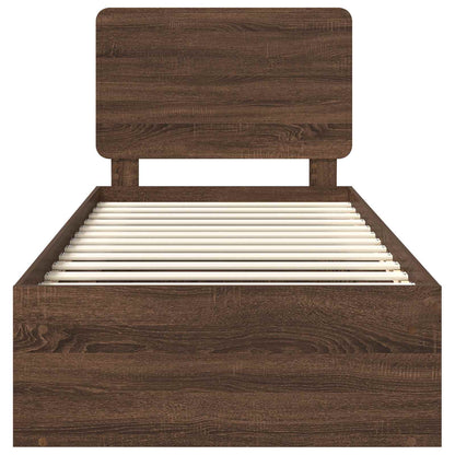 vidaXL Bed Frame with Headboard Brown Oak 90 x 200 cm Solid Pine Wood