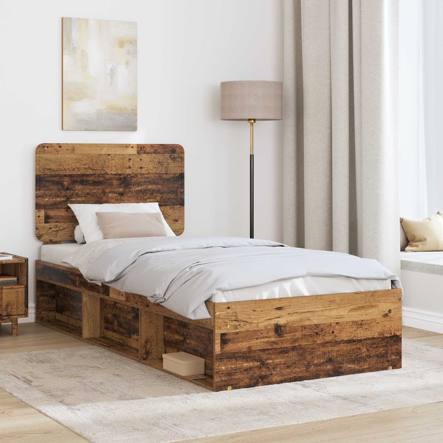 vidaXL Bed Frame with Headboard Old Wood 90 x 200 cm Solid Pine Wood