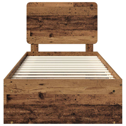 vidaXL Bed Frame with Headboard Old Wood 90 x 200 cm Solid Pine Wood