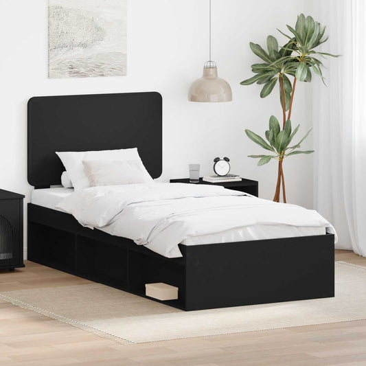 vidaXL Bed Frame with Headboard Black 90 x 190 cm Solid Pine Wood