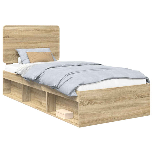 vidaXL Bed Frame with Headboard Sonoma 90 x 190 cm Solid Pine Wood