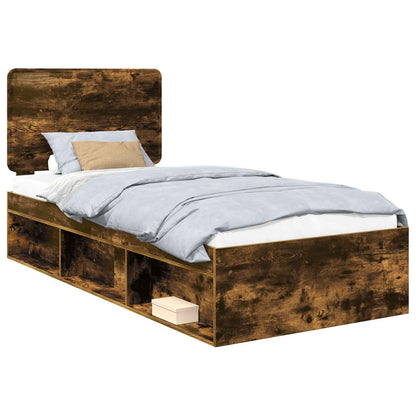 vidaXL Bed Frame with Headboard Smoked Oak 75 x 190 cm Solid Pine Wood