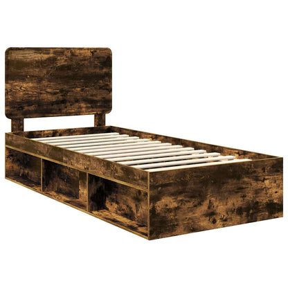 vidaXL Bed Frame with Headboard Smoked Oak 75 x 190 cm Solid Pine Wood
