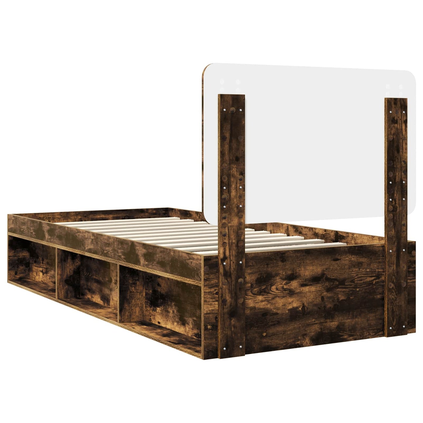 vidaXL Bed Frame with Headboard Smoked Oak 75 x 190 cm Solid Pine Wood