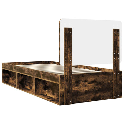 vidaXL Bed Frame with Headboard Smoked Oak 75 x 190 cm Solid Pine Wood