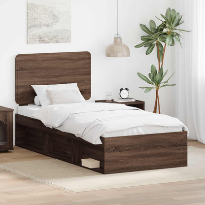 vidaXL Bed Frame with Headboard Brown Oak 75 x 190 cm Solid Pine Wood