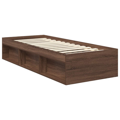vidaXL Bed Frame with Headboard Brown Oak 75 x 190 cm Solid Pine Wood