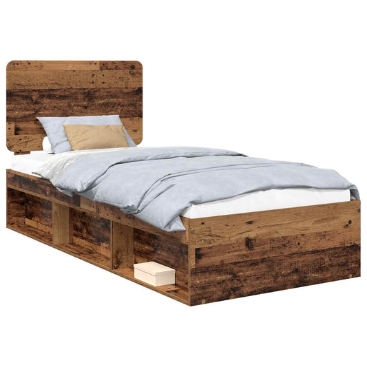 vidaXL Bed Frame with Headboard Old Wood 75 x 190 cm Solid Pine Wood