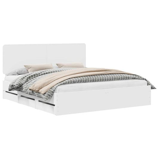 vidaXL Bed Frame with Drawer White 200 x 200 cm Engineer Wood