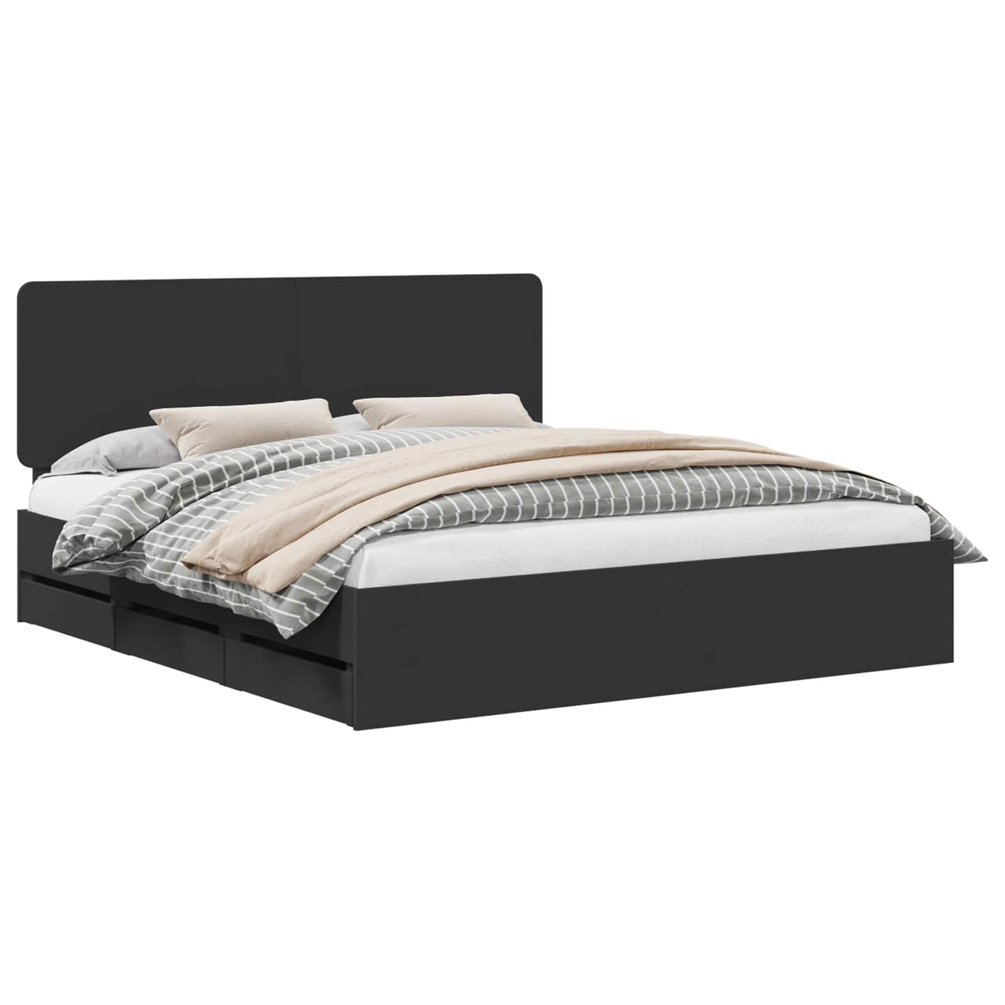 vidaXL Bed Frame with Drawer Black 200 x 200 cm Engineer Wood