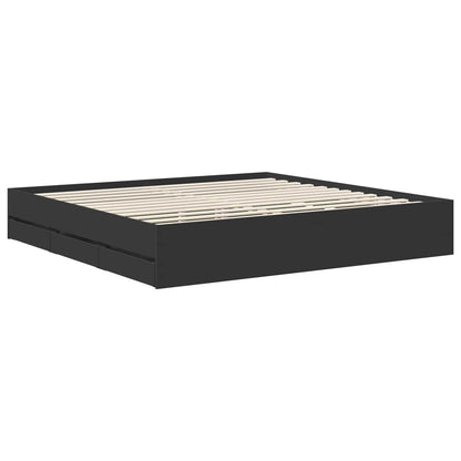 vidaXL Bed Frame with Drawer Black 200 x 200 cm Engineer Wood
