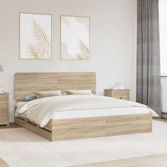 vidaXL Bed Frame with Drawer Sonoma Oak 200 x 200 cm Engineer Wood