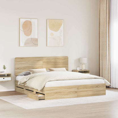 vidaXL Bed Frame with Drawer Sonoma Oak 200 x 200 cm Engineer Wood