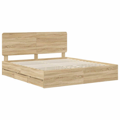 vidaXL Bed Frame with Drawer Sonoma Oak 200 x 200 cm Engineer Wood