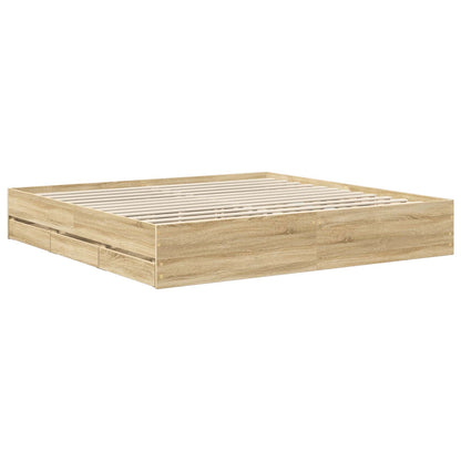 vidaXL Bed Frame with Drawer Sonoma Oak 200 x 200 cm Engineer Wood