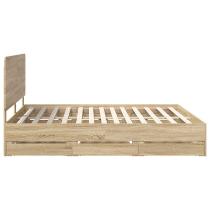 vidaXL Bed Frame with Drawer Sonoma Oak 200 x 200 cm Engineer Wood