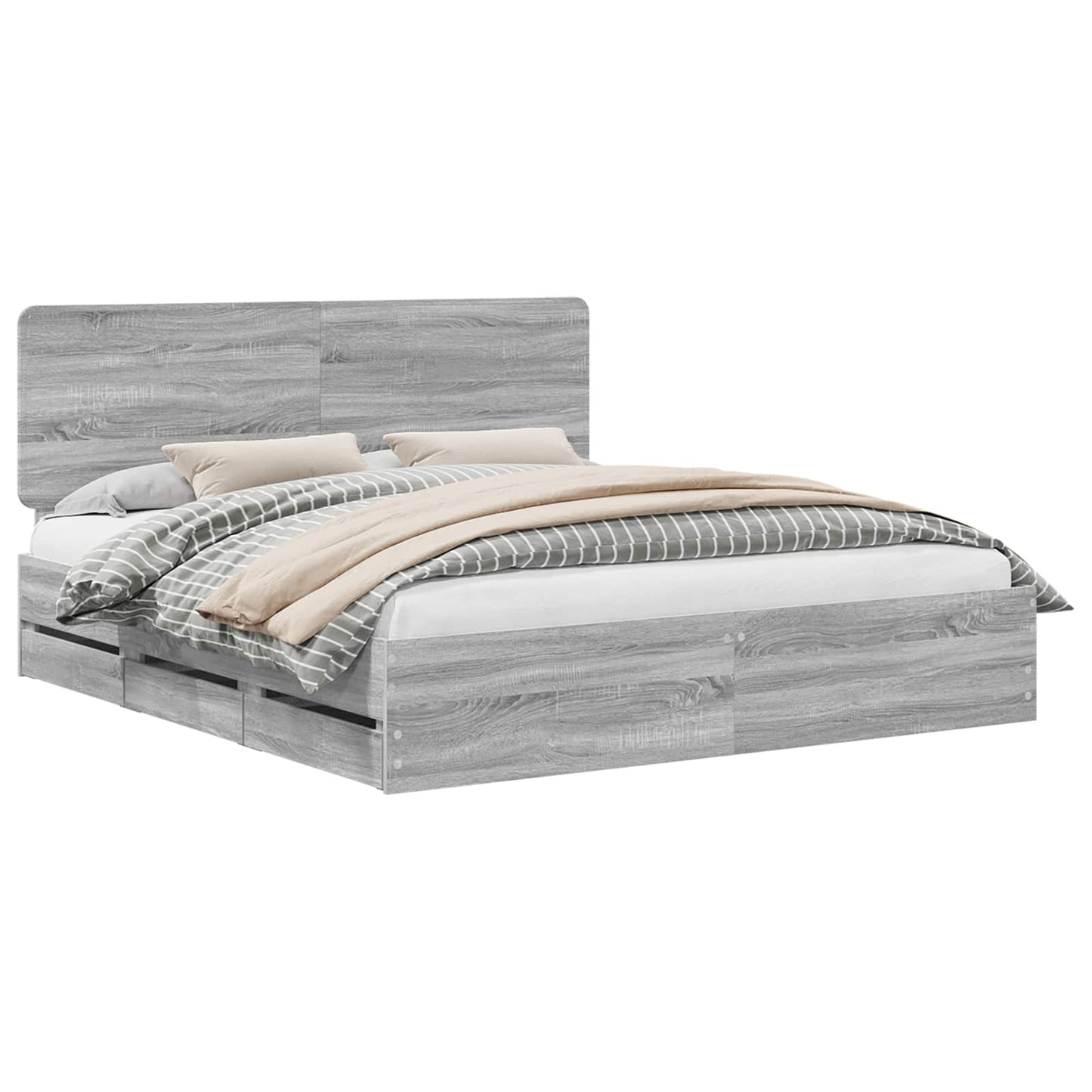 vidaXL Bed Frame with Drawer Grey Sonoma 200 x 200 cm Engineer Wood