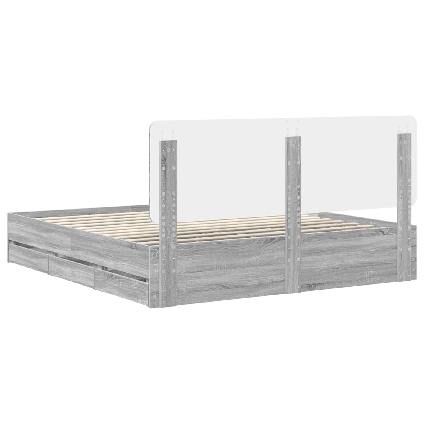 vidaXL Bed Frame with Drawer Grey Sonoma 200 x 200 cm Engineer Wood