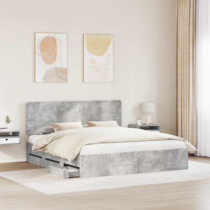 vidaXL Bed Frame with Drawer Concrete Grey 180 x 200 cm Engineer Wood