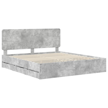 vidaXL Bed Frame with Drawer Concrete Grey 180 x 200 cm Engineer Wood