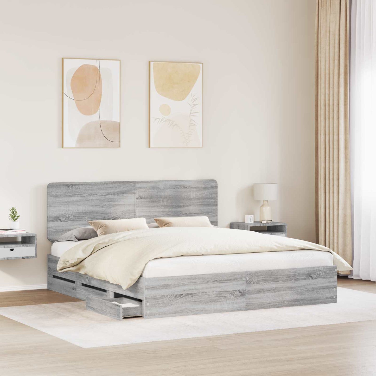 vidaXL Bed Frame with Drawer Grey Sonoma 180 x 200 cm Engineer Wood