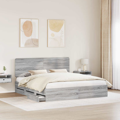 vidaXL Bed Frame with Drawer Grey Sonoma 180 x 200 cm Engineer Wood