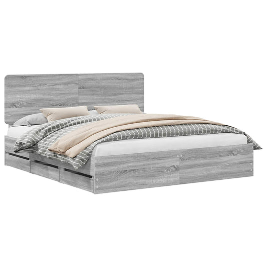 vidaXL Bed Frame with Drawer Grey Sonoma 180 x 200 cm Engineer Wood