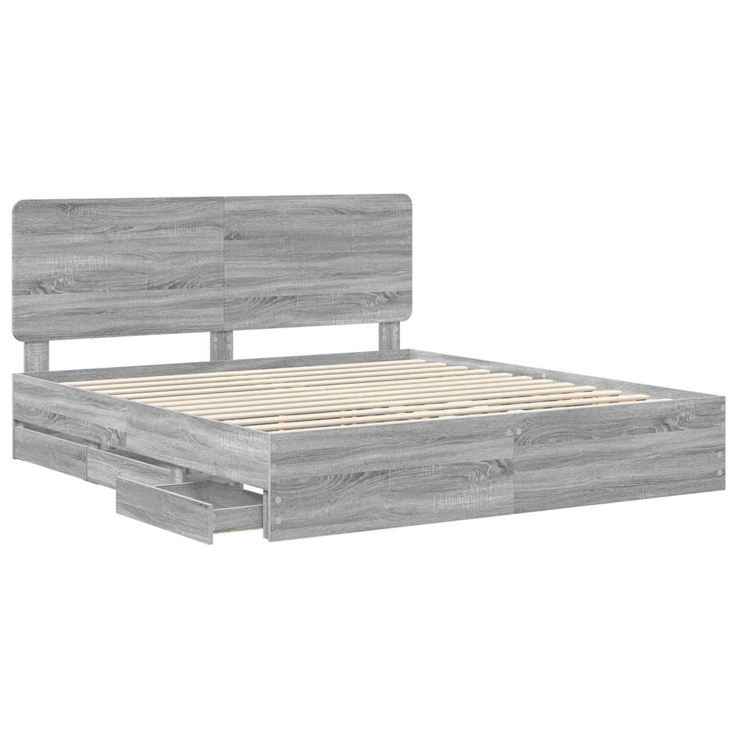 vidaXL Bed Frame with Drawer Grey Sonoma 180 x 200 cm Engineer Wood