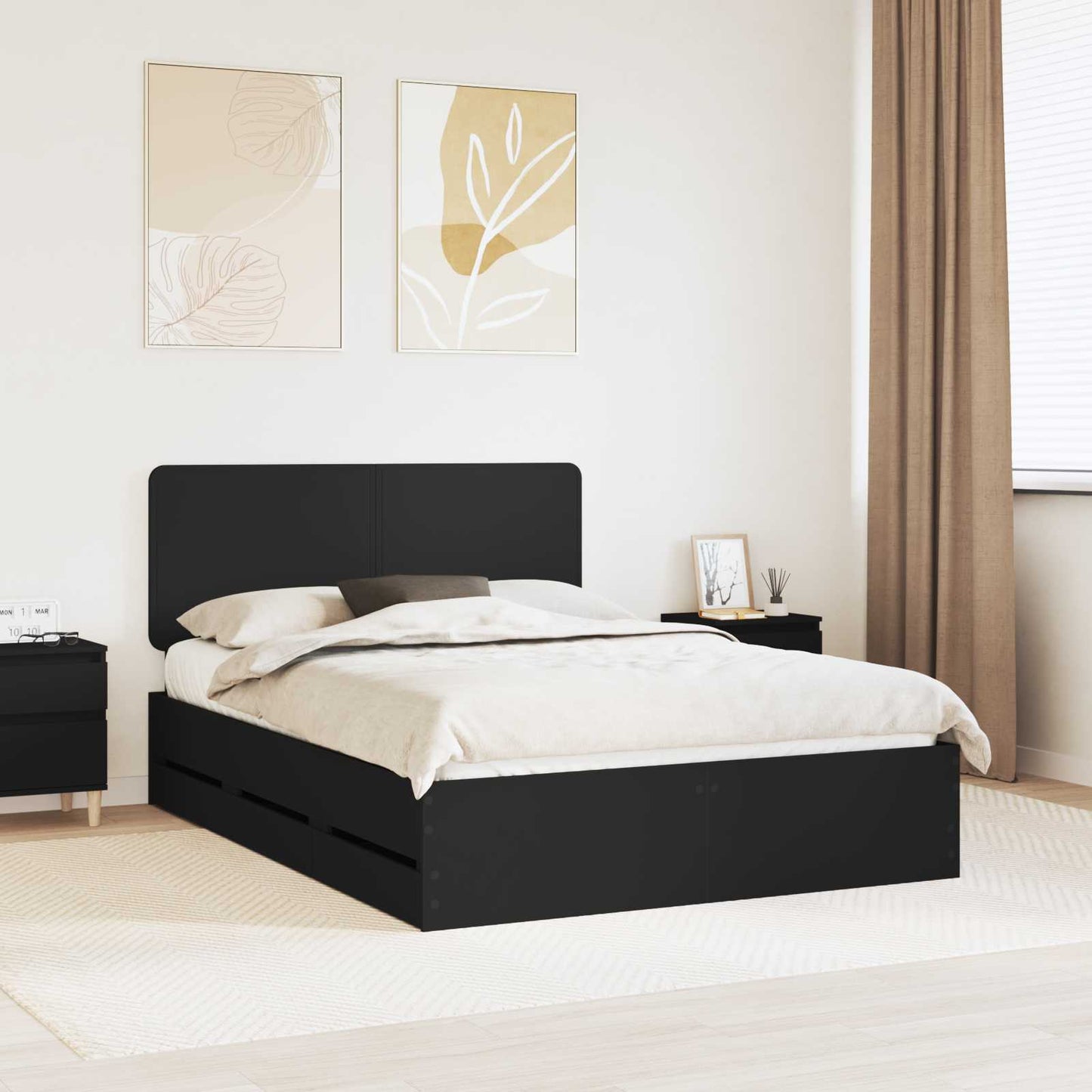 vidaXL Bed Frame with Drawer Black 160 x 200 cm Engineer Wood