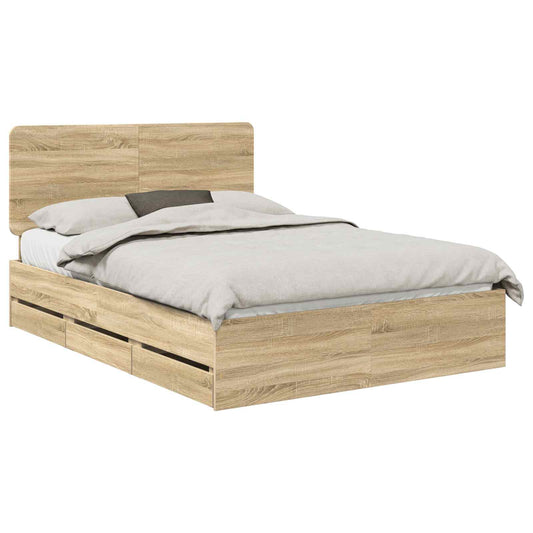 vidaXL Bed Frame with Drawer Sonoma Oak 160 x 200 cm Engineer Wood